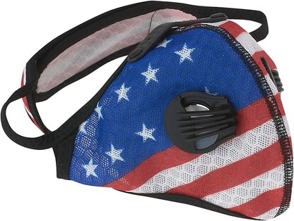 ASA TECHMED Reusable Dual Air Breathing Valve Face Mask Cover with Activated Carbon Filter (Patriotic Cycling)
