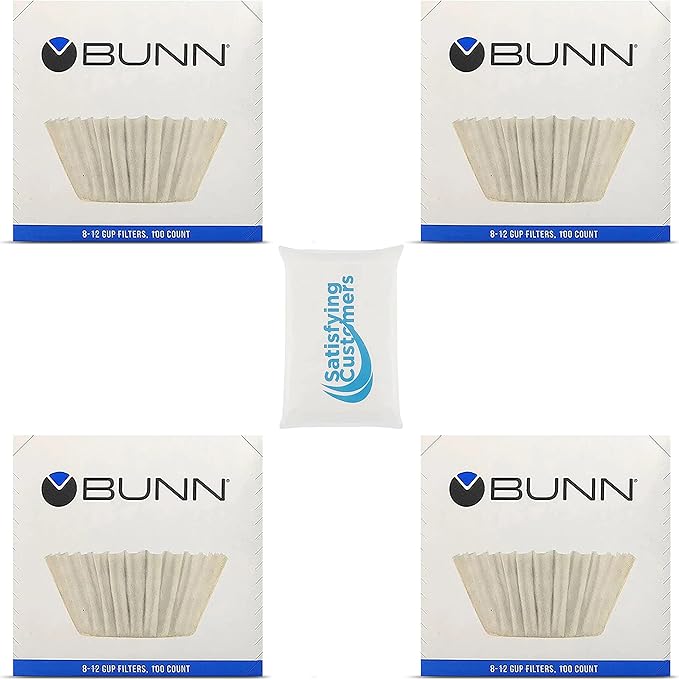 BUNN Coffee Filter – 4 PK - 100 PCS per Pack – Taller – Flat Bottom Liner – Quality Paper for Most Coffee Makers – Aromatic Brew – with Satisfying Customers Travel Tissue Pack (4PK)