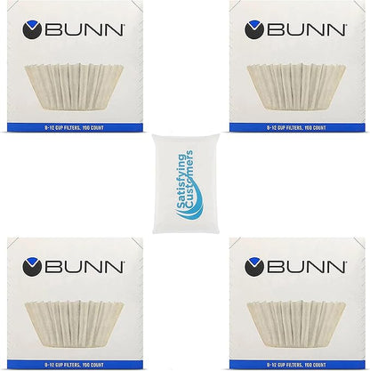 BUNN Coffee Filter – 4 PK - 100 PCS per Pack – Taller – Flat Bottom Liner – Quality Paper for Most Coffee Makers – Aromatic Brew – with Satisfying Customers Travel Tissue Pack (4PK)
