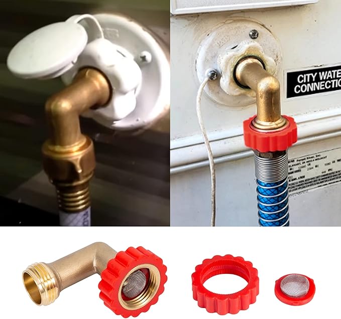 Lead-Free Brass 90 Degree Hose Saver,90°Hose Elbow Fitting Quick Swivel Connect Adapter,Thread Size 3/4" Connectors,Hose Protector with Water Filter（1 Pc）