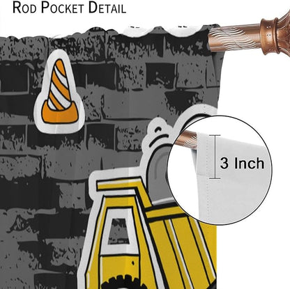 Kids Construction Excavator Window Curtains, Yellow Excavator Transporter Truck Cartoon Vehicles Rod Pocket Decorative Window Curtain for Children Teens Room 42x63in (30% Blackout)