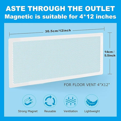 4 PCS White Magnetic Vent Covers - 5.5"x12" Magnetic Air Vent Screen - for Floor/Wall/Ceiling Registers - Easy Install, Secure Fit - Durable(Fits Registers 5.5" to 6.5" Wx 12" to13" L)