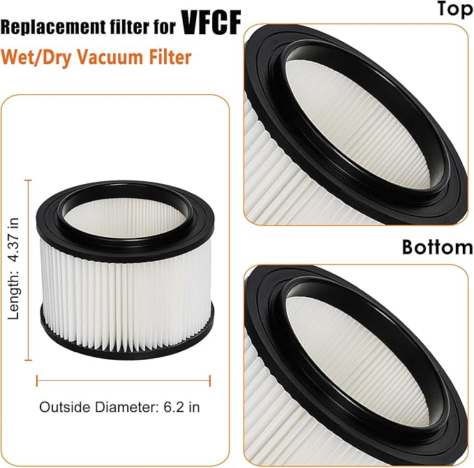 Universal VFCF Replacement Washable Filter fits Vacmaster 4 Gallon VFB511B 0201 Beast/ VWMB508 0101/ VF408/ VF409/ Professional VF410P, with 4x Foam Sleeve-2 Pack