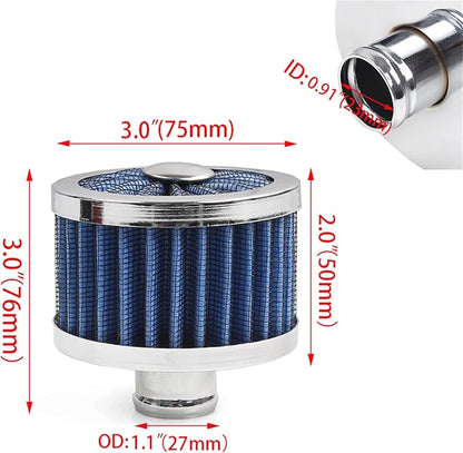 MUGE RACING 23mm Car Air Filter Universal Cold Air Intake Filter High Flow Vent Valve Cover Breather Filter (Blue- 2 Pcs)