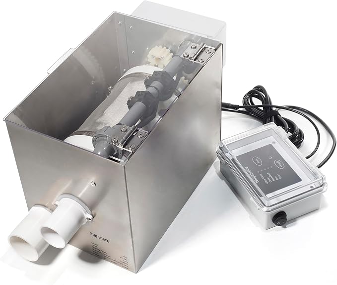 RINOO RDF Automatic Rotary Drum Filter for Koi Tilapia Pond, Fish Farm,Aquarium,Hydroponics, Aquaculture, Aquaponics, with Mobile Control Box, Smallest Koi Pond Filter 4T10-2