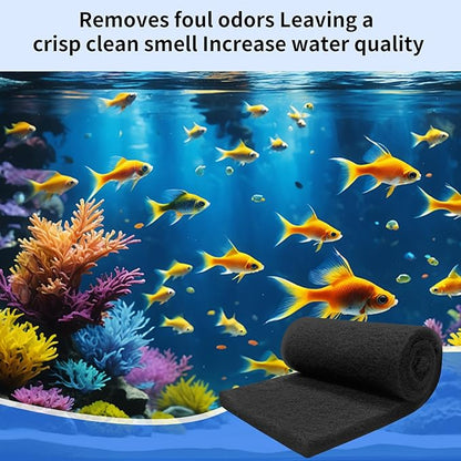 Aquarium Carbon Pad -Premium Cut to Fit Carbon Infused Filter Pad Media for Crystal Clear Fish Tank and Ponds (10.5x72in)