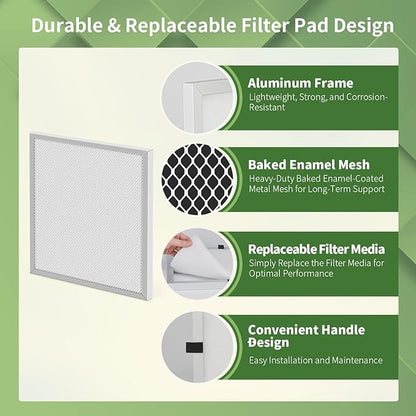20x20x1 Reusable Air Filter MERV 8 Washable Furnace & AC Filter with 2 Extra Media Pads, Aluminum Electrostatic Air Filters for Home, Fits HVAC System, Air Conditioner, Air Handler