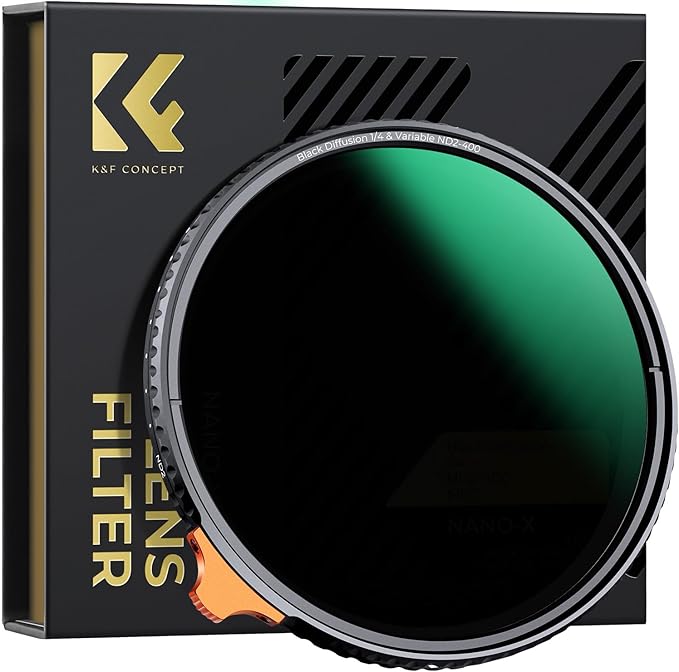 K&F CONCEPT 49mm Black Diffusion Mist 1/4 Effect & Variable ND2-400 (1-9 Stops) Neutral Density Filter 2 in 1, Putter Adjust Multi-Function Filter for Camera Lens with 28 Multi-Coated (Nano-X Series)