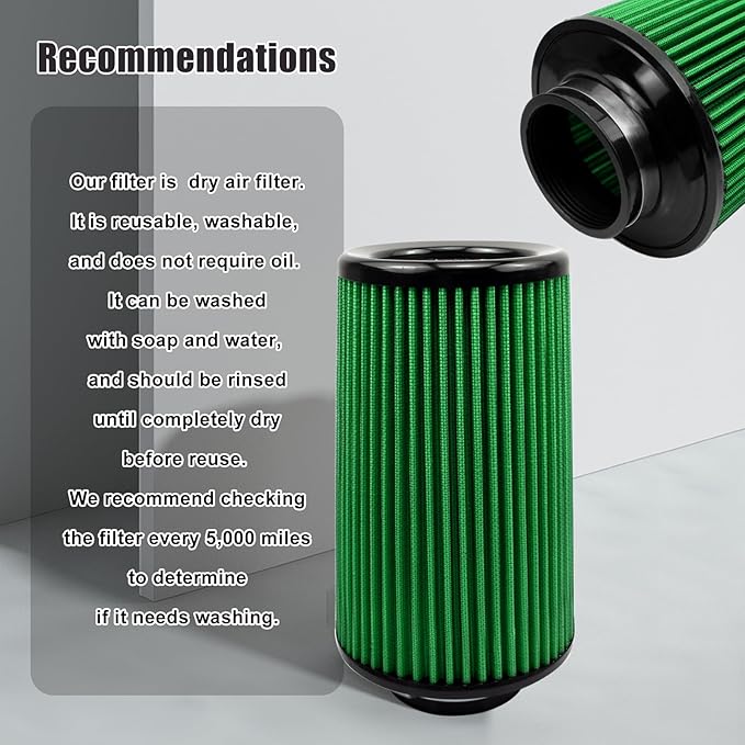 RYANSTAR RACING 76mm 3" High Flow Round Tapered Cone Cool Air Filter Cleaner with Top Filter Design Long 270mm tall Green