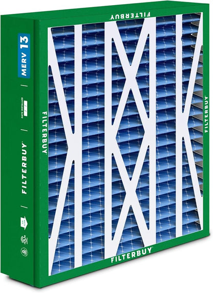 Filterbuy 24.5x27x5 Air Filter MERV 13 Optimal Smoke & Allergy Defense (4-Pack), Pleated HVAC AC Furnace Filters for Trane, American Standard, Honeywell, and More (Actual Size: 24.06 x 26.13 x 4.97)