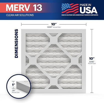 BNX TruFilter 10x10x1 Air Filter MERV 13 (6-Pack) - MADE IN USA - Electrostatic Pleated Air Conditioner HVAC AC Furnace Filters for Allergies, Pollen, Mold, Bacteria, Smoke, Allergen, MPR 1900 FPR 10
