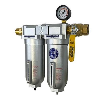 3/4" NPT Industrial (2-Stage) Moisture Removing Particulate Filter Water Separator and Oil, Moisture Vapor Removing Coalescing Filter for Compressed Air