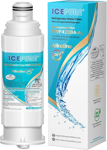 ICEPURE Alkaline DA97-17376B Refrigerator Water Filter Replacement for Samsung HAF-QIN/EXP, DA97-08006C, WD-F45, WS645A RS27T5200SR RS22T5201SR RF28R7201SR RF32CG5400SR RF23M8070SG, Enhances PH, 1Pack
