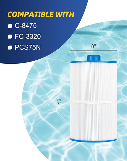 ZOTEE Pool and Spa Filter Compatible with PCS75N, C-8475, Filbur FC-3320, Coleman 75 Pure N Clean PC-3320 Aladdin 17513, 75 sq.ft Hot Tub Filter, 1 Pack
