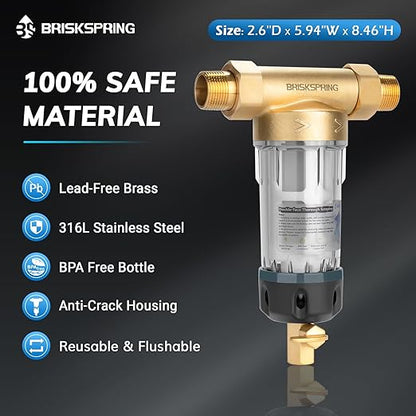Spin Down Sediment Filters with Scraper, Well Water Filter System for House, Reusable Whole House Water Filter for Well Water, 300 Micron, 1" MNPT + 3/4" FNPT + 3/4" MNPT, BPA Free