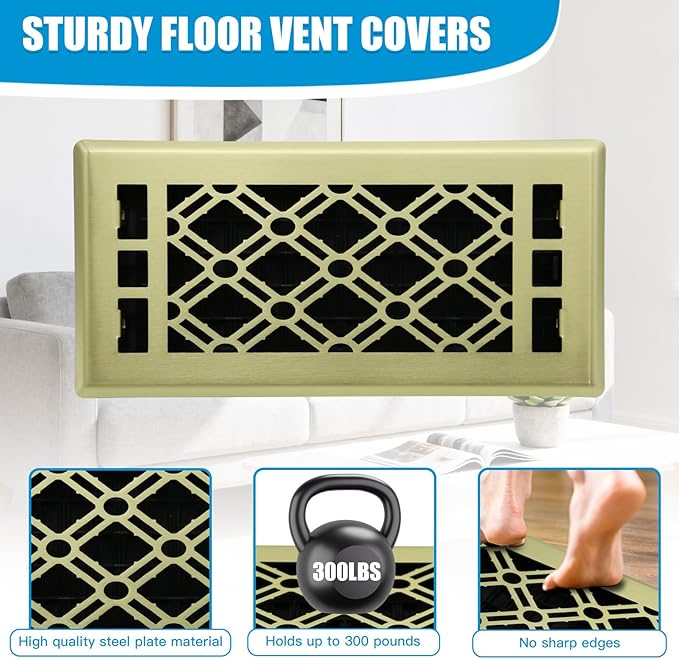 Floor Register Vents Modern AC Vent Cover Ease Adjust Air Vent Cover 4x12 Inch Air Vent Register Floor Vents Brushed Gold Color Floor Vents for Home