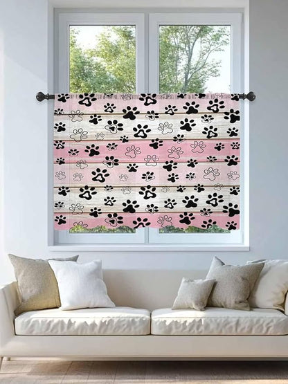 Sheer Curtains 45 Inch Length, Pink Beige Paw Print Semi Sheer Curtains Light Filtering Window Treatment, Vintage Farmhouse Country Wooden Grain Privacy Voile Drapes for Living Room Bedroom 52x45 Inch