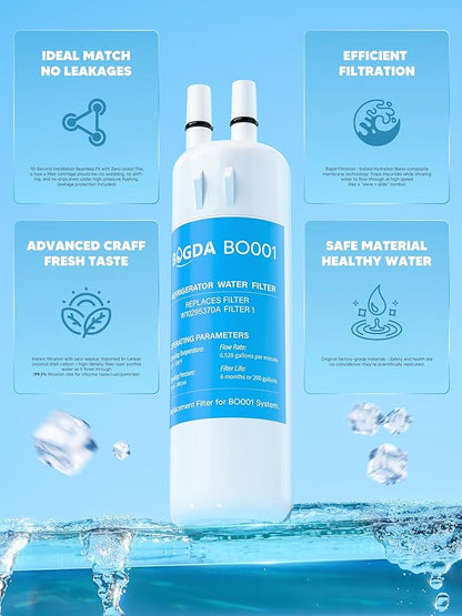 BOGDA W10295370A Water Filter Replacement Fit for EDR1RXD1, WHR1RXD1, Filter 1, W10295370, KAD1RXD1, P8RFWB2L, P8WB2L, P4RFWB, P5WB2L, 46-9081, 46-9930 Compatible with Whirl-pool Ken-more (1 Filters)
