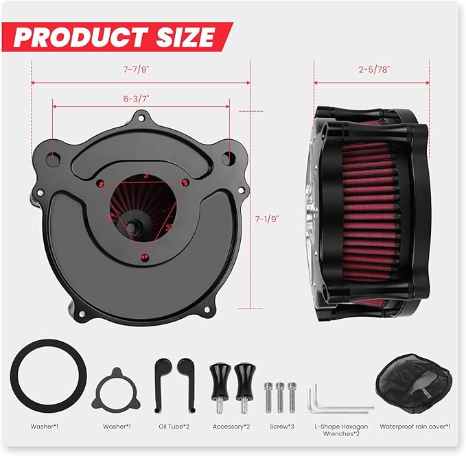 Twin Cam Air Filter Cleaner Intake Filter Compatibel with Harley Davidson Touring Trike 2008-206, Softail 2016-2017, FXDLS 2017, High Flow Air Filter