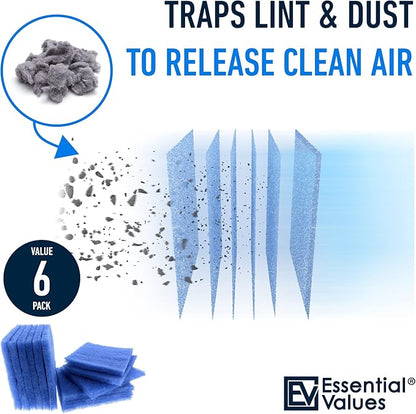 Essential Values 6-Pack Filters Compatible with Bettervent Indoor Dryer Vent – Manufactured in USA - 30 Loads Efficiency