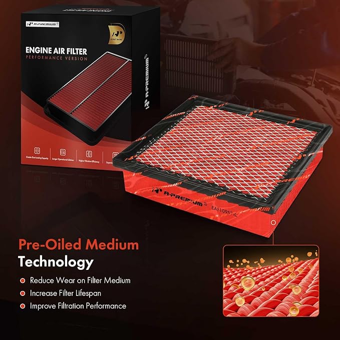 A-Premium High-performance, Pre-oiled Engine Air Filter Compatible with Jeep, Toyota, Lexus & Dodge - 2011-2021 Grand Cherokee, 2012-2017 Camry, Tacoma, Highlander, Sienna, RX350, Durango, ES350