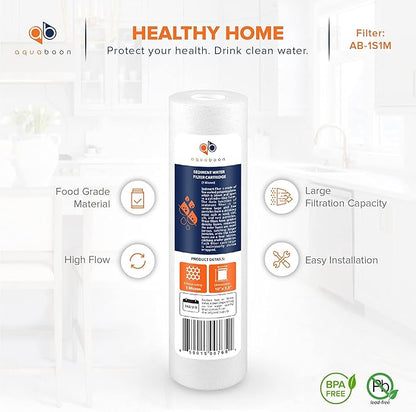 Aquaboon 1 Micron Whole House Sediment Filter 10 x 2.5 for RO & Well Water Filters Replacement Cartridges Compatible with AP110, WHKF-GD05, 50 Pack
