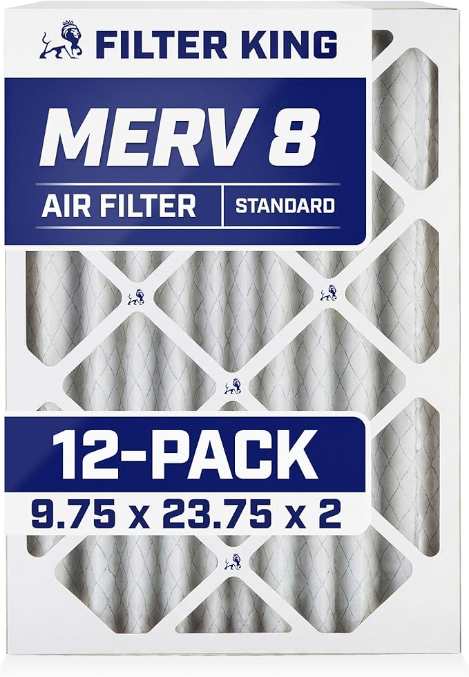 Filter King Air Filters 9.75x23.75x2 | 12-PACK | MERV 8 HVAC Pleated AC Furnace Filters | Actual Size 11.5 x 15.5 x 1.75"