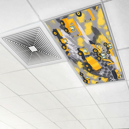 6 Pcs Fluorescent Light Covers for Ceiling Lights Yellow Construction Vehicles Excavators Cranes Trucks Gray Decorative Magnets Light Filters for Office Home Classroom Must Haves 4’ x 2’