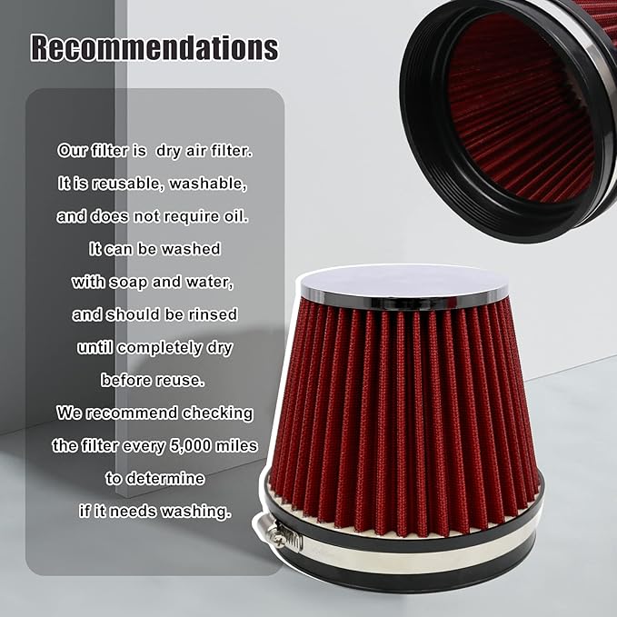RYANSTAR RACING 152mm 6" High Flow Round Tapered Cone Closed-Top Washable Clamp-On Dry Air Filter short 155mm tall
