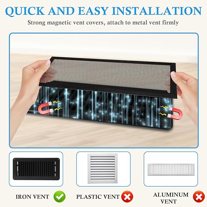 Mesh Vent Cover4 Pack, Magnetic Mesh Vent Covers for 4"x 10" Air Vent Filters, Vent Screens for Air Vent Home Wall Ceiling Floor, Floor Vent Mesh Cover Catches Debris Hair Insect Vent Filters
