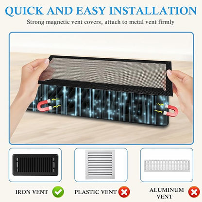 Mesh Vent Cover4 Pack, Magnetic Mesh Vent Covers for 4"x 10" Air Vent Filters, Vent Screens for Air Vent Home Wall Ceiling Floor, Floor Vent Mesh Cover Catches Debris Hair Insect Vent Filters