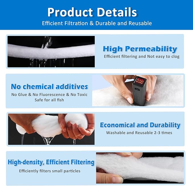 2" Thick Koi Pond Filter Pad, 18" x 36" Fish Pond Filters for Outdoor Ponds, Pond Filter Media, Pond Filter Material White Bulk Roll-Cut to Size-Fit for Aquarium Filter Floss