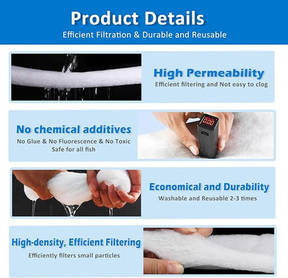 2" Thick Koi Pond Filter Pad, 12" x 36" Fish Pond Filters for Outdoor Ponds, Pond Filter Media, Pond Filter Material White Bulk Roll-Cut to Size-Fit for Aquarium Filter Floss