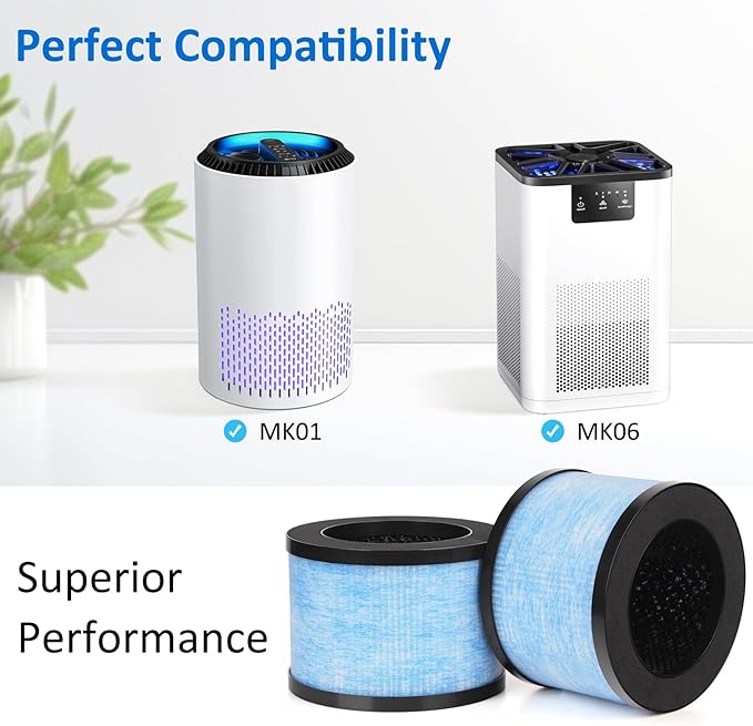 MK06 MK01 True HEPA Replacement Filter Compatible with AROEVE MK01 MK06, for VOOPNU DH-JH12 and Kloudi DH-JH01 Air Purifier, Standard Version, 3 Pack