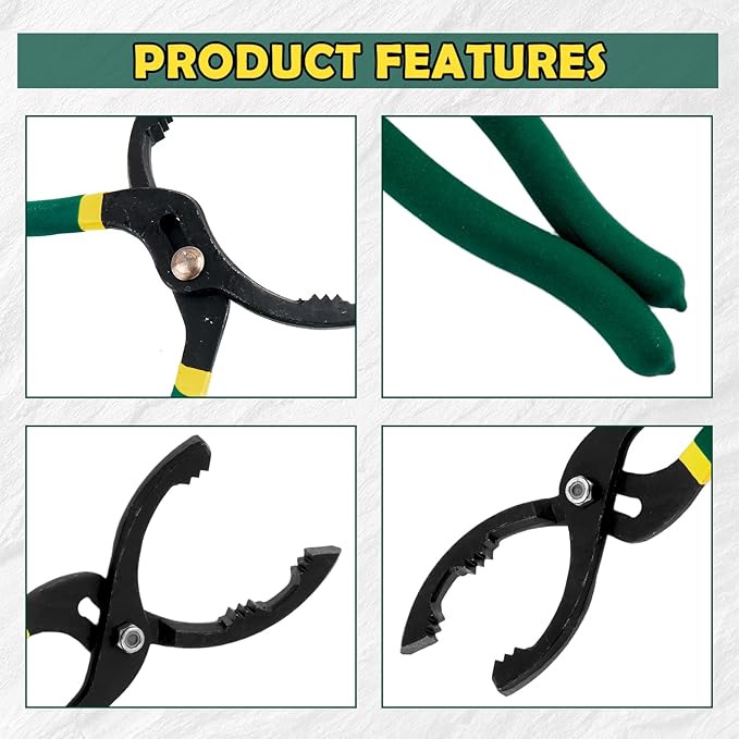 12" Adjustable Oil Filter Pliers,Car Oils Filters Removal Tool for Oils Filters Removals and Installation,Multi-Functional Oil Filter Wrench Tool with Non-Slip Handle