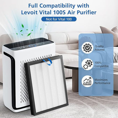 2 Pack Vital 100S Replacement Filter Compatible with LEVOIT Vital 100S and 100S-P Air Purifier, 3-in-1 with High-Efficiency Activated Carbon Vital 100S Filter for Home,Vital 100S-RF,LRF-V102-WUS,White