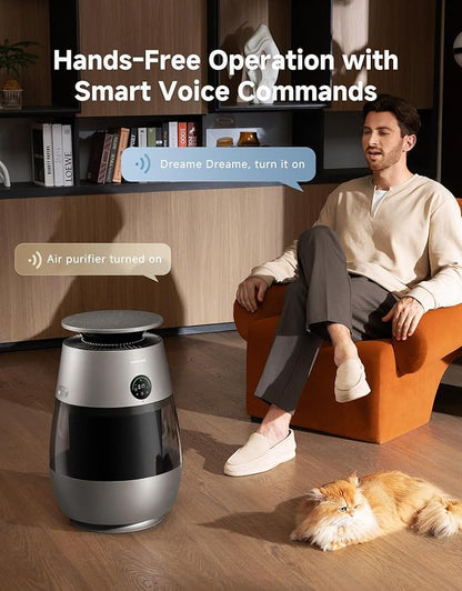 ‌Dreame Pet Air Purifier, Cleans 5,386 ft² in One Hour, 1,346 ft² for Home Large Room, NeverChange 5.4-Year Filters for Odor Purification, 360° Visual Collection of Hair, ‌Pet-Friendly Design, Grey