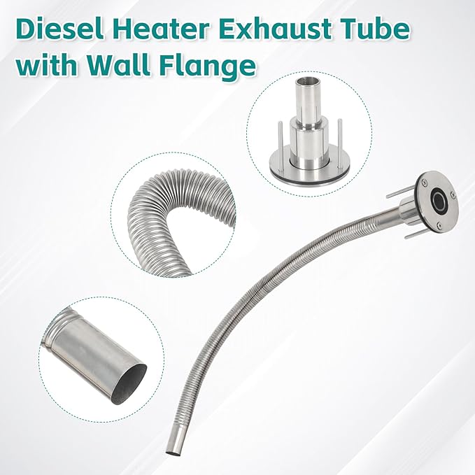 24mm Stainless Steel Exhaust Pipe Air Intake Filter and Pipe Double Wall Through the wall Connector Fitting Exhaust Wall Flange Port Socket for Diesel Parking Heater Install on RV, Greenhouse, Garages