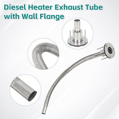 24mm Stainless Steel Exhaust Pipe Air Intake Filter and Pipe Double Wall Through the wall Connector Fitting Exhaust Wall Flange Port Socket for Diesel Parking Heater Install on RV, Greenhouse, Garages
