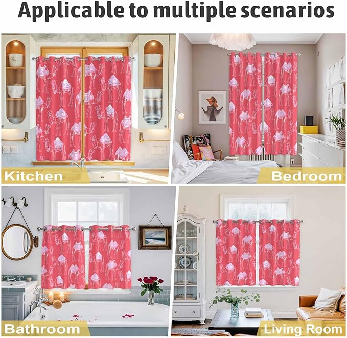2 Panel Kitchen Cafe Curtains, Desert Camel Sunlight Filtering Nature Air Through, Home Decor Window Covering Tier Curtains for Living Room 104W x 96L inch Summer Sand Camel Animal Vintage Pink