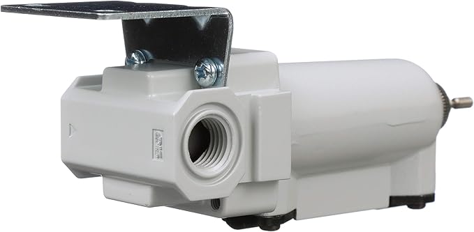 PneumaticPlus SAFD200-N02B-MEP Miniature Compressed Air Coalescing Filter, 0.01 Micron 1/4" NPT - Metal Bowl, Manual Drain, Bracket