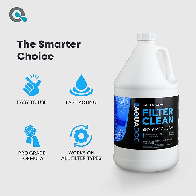 Hot Tub Filter Cleaner Soak, Pool Filter Cleaner & Pool Cartridge Cleaner - Spa Filter Cleaner Soak & Spa Filter Cleaning Solution for HotTub Cartridges. Easy to Use Filter Degreaser - AquaDoc Gal