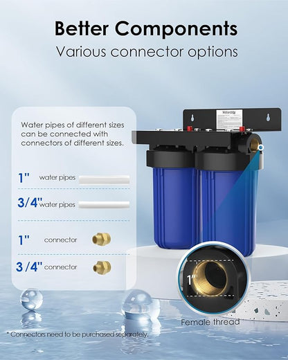 Waterdrop Whole House Water Filter System, with Carbon Filter and Sediment Filter, 5-Stage Filtration, Highly Reduce Lead, Chlorine, Odor and Taste, 2-Stage 5 Micron WD-WHF21-PG, 1" Inlet/Outlet