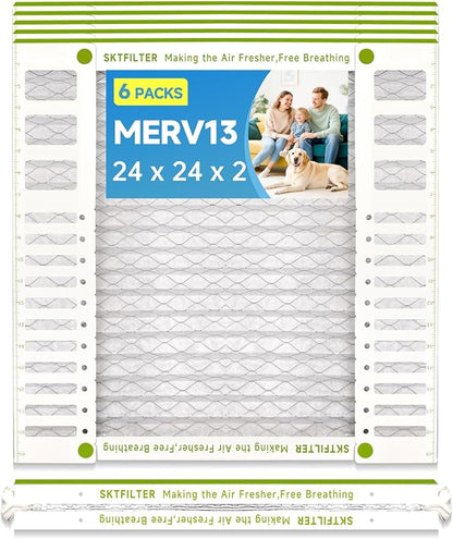 24x24x2 Air Filter AC Furnace MERV 13 Comparable with MPR 1900 FPR 10 HVAC Air Condition cabin Vent Fan Electrostatic Pleated Actual Size 23.43 x 23.43 x 1.75 6 Packs