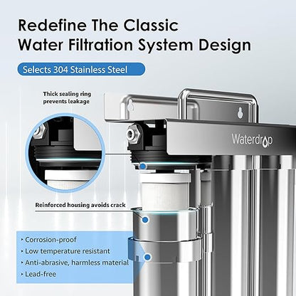 Waterdrop TST-UF 0.01μm Ultra-Filtration Under Sink Water Filter System, Stainless Steel Water Filter for Sink, 5X Service Life Under Sink Water Filtration System, Removes 99% of Substances