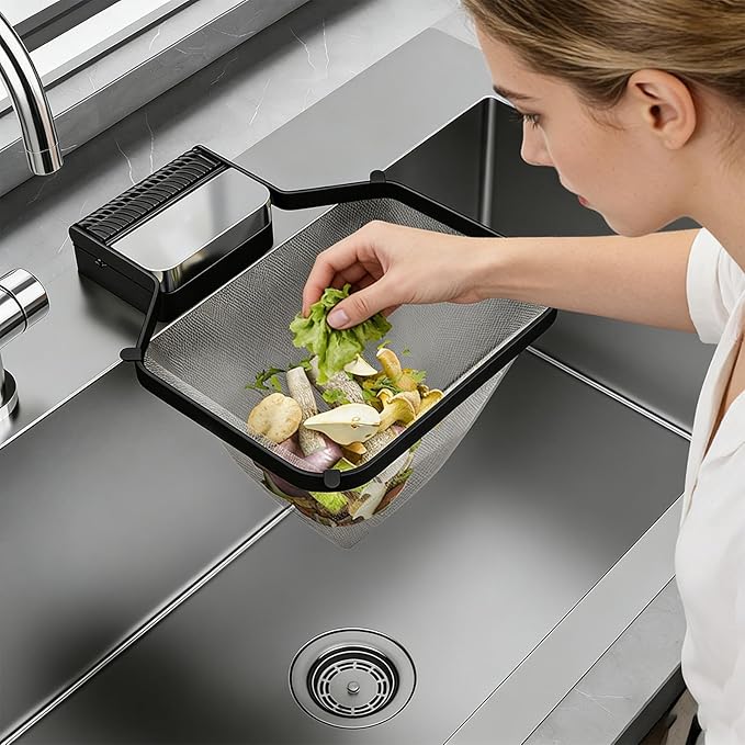 Corner Sink Strainer – PC ABS Iron Art 16.6x21.8x2cm | Foldable Basket Strainer | Sink Food Catcher | Suction Cup Drain Filter For Food Waste Disposal Scrap Collection