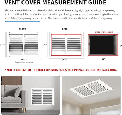 12x6 Vent Cover(Duct Opening Size),Air Return Vent Cover,Flat Vent Cover,Rejillas De Aire Acondicionado para Casa,Return Air Grilles,Outer Dimensions:13.75"W x 7.75"H(12"W x 6"H, Duct Opening)