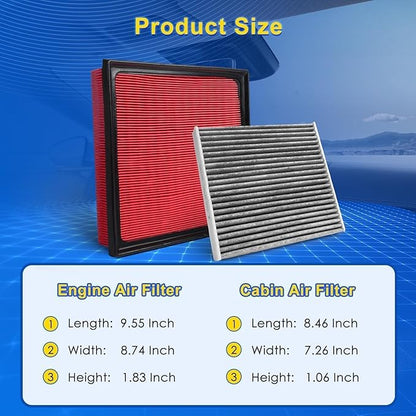 Cabin Engine Air Filter Kit Fits Es250, Es350, Nx250, Nx350, Rx350, Tx350, Avalon, Camry, Gr Corolla, Grand Highlander, Highlander, Rav4(Not for Hybrid)
