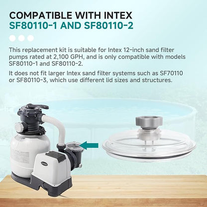 Replacement SF80110-1 Leaf Trap Cover w/Valve & O-Ring Compatible with Intex 12" Sand Filter Pump 2100 GPH – Fits SF80110-1/-2, 11823, SF15110, ECO15110-2, 26361CA/EH/W, 26337EH, 28645EG, 28948EH