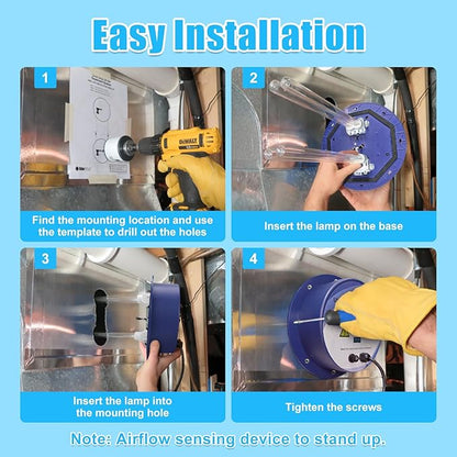 HVAC UVC Light Air Purifier 72W System with Energy Saving Airflow Sensor and 2 16-inch Bulbs for HVAC Systems in Homes, Offices, Schools, etc